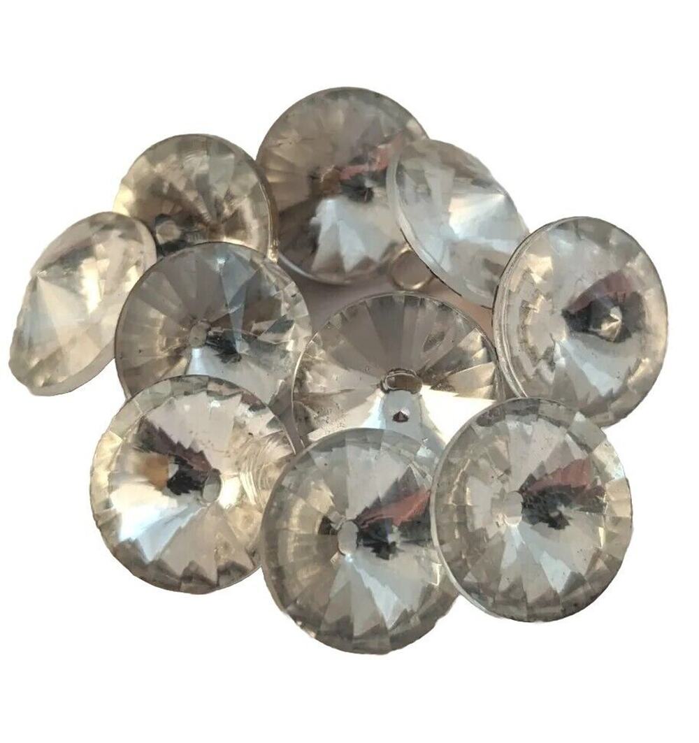 15 Vtge Rhinestone Buttons Clear 10- 5/8" 5- 1/2" Rimless With Shanks EVUC